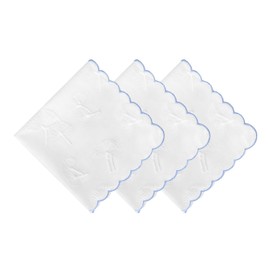 HOULIFE Women Handkerchiefs with Scalloped Edge Soft Cotton Embroidered Handkerchief Ladies Wedding Hankies 3PCS (Blue)