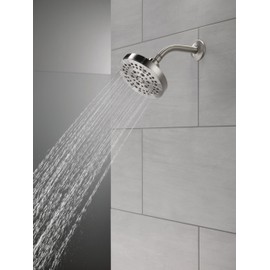 Delta 6-Setting Brushed Nickel Shower Head with High Pressure Spray, 6 Inch Round Shower Head, Showerheads, 1.75 GPM Flow Rate, Stainless 52535-SS