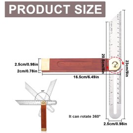 1Pcs Adjustable Bevel Gauge, 9 Inch/230mm T Bevel Blade Ruler, Adjustable Bevel Gauge with Hardwood Handle, Stainless Steel Ruler for Craftsman Carpenter Architect Engineer Woodworking