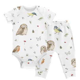 vvfelixl Baby Clothes Owl Sparrow Robin Birds Layette Sets Unisex Short Sleeve Baby Pants 0-3 Months White