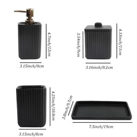 Hymmah Black Bathroom Accessories Set,Unique Design Bathroom Set 5 Pcs Resin Gift Set Apartment Necessities, Contain Cotton Swab Jar,Soap Dispenser,Soap Dish/Tray,Tumbler