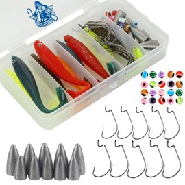 Njord Kalastus Carolina Rig Set & Texas Rig Box 50 Pieces Includes 10 Rubber Fish 10 Bullet Lead (5 x 5 g 5 x 10 g) 20 Beads & 10 Offset Hooks (5 x 1# 5 x 1/0 #) Zander Bait Perch Bait