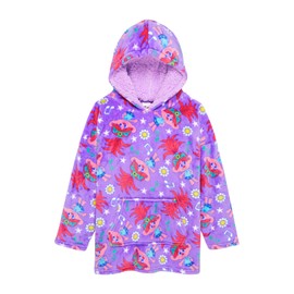 Trolls Girls Hoodie, Oversized Hoodie Blanket Lounge Wear, One Size Fits All Age 4-10 Years Old Purple