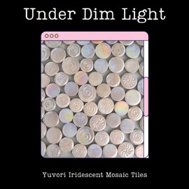 Yuvori 1lb Iridescent Round Ceramic Mosaic Tile DIY for Bathroom, Kitchen, Living Room and Garden (White)