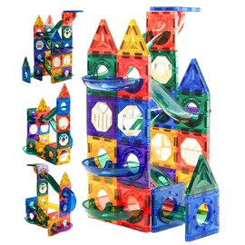 LARCIVELLE BMGENB01D Magnetic Building Blocks with Marble Runs, 60 Pieces, Montessori Toy for Children from 5 Years