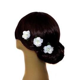 EmilyRose Couture White Wedding Bridal Flowers Hair Pins-Set of 3