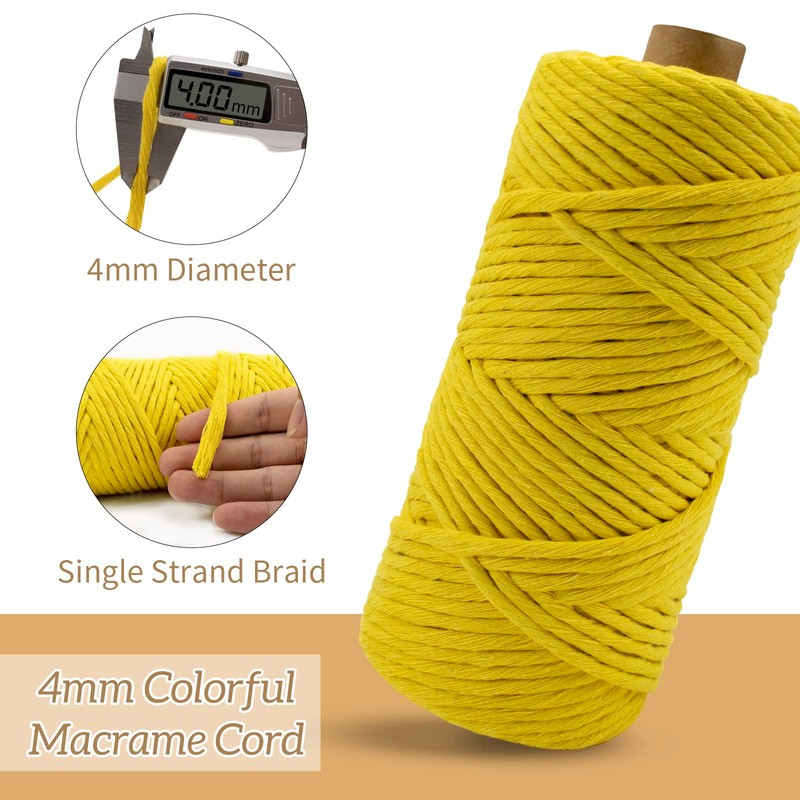 LEREATI Macrame Cord 4mm x 100m, Single Strand Thick Macrame