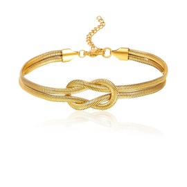 Eigso 3MM Gold Stainless Steel Herringbone Love Knot Bracelet for Women Men Boho Golden Snake Chain Wristband for Woman Man
