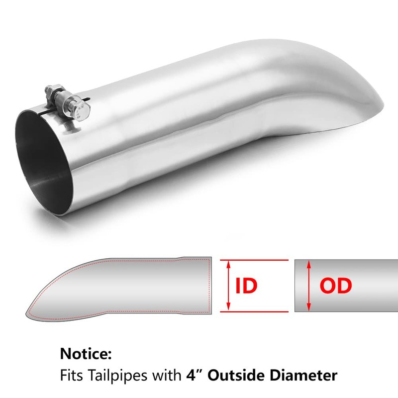 A-KARCK Turn Down Exhaust Tip 4" Inlet, Polished Tailpipe Tip