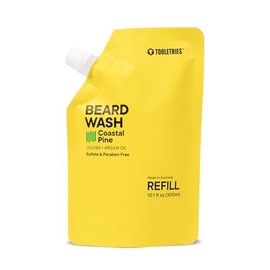 TOOLETRIES Hydrating Mens Beard Wash - Coastal Pine Scent - Sulphate Free, Paraben Free - Moisturising with Jojoba & Argan Oil Cleanses, Hydrates, & Softens Facial Hair 300ml Refill