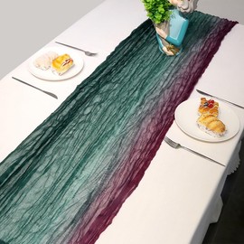 Multi Color Fade Cheesecloth Table Runner- These Boho, Natural, Light Cheesecloth Runners are The Perfect Item for Your Wedding, Shower, Party or Special Occasion. (Hunter Green to Purple)