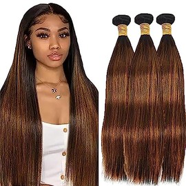 AiPliantfis Bundles Human Hair Real Hair Weft Extension Brown Bundles Straight Brazilian Human Hair Bundles Remy Hair Double Weft Hair 18 20 22 Inches