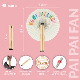 FISURA No Me Da La Vida Folding Fan Original Paper Fan Pai Pai in Bright Colours Wedding Gift for Guests Perfect for Celebration Party Ceremony Set of 5