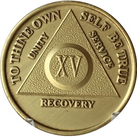 15 Year AA Medallion Traditional Bronze Raised Center Sobriety Chip