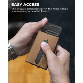 DODENSHA Credit Card Holder, Men's Genuine Leather Slim Card Wallet, Metal RFID Blocking Pop Up Credit Card Wallet for Men with Coin Pocket & ID Window