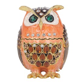 Owl Trinket Box Cute Appearance Brown Metal Jewelry Box for Dressing Table Bookcase Cabinet Office Desk Decor