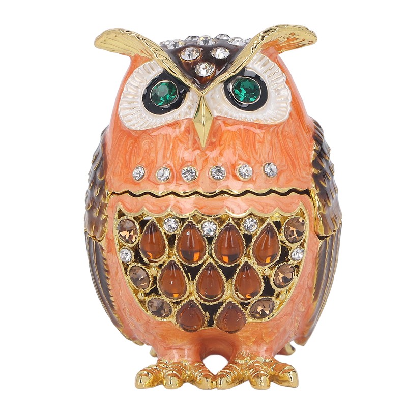 Owl Trinket Box Cute Appearance Brown Metal Jewelry Box for