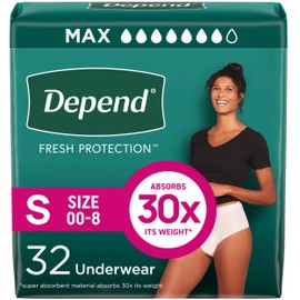 Depend Fresh Protection Adult Diapers, Incontinence & Postpartum Bladder Leak Underwear for Women, Disposable, Maximum, Small, Blush, 32 Count, Packaging May Vary