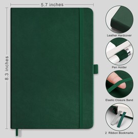 RETTACY Journaling Notebooks, A5 Lined Notebook Journal with 192 Numbered Pages, 5.7'' × 8.3'', Medium Size, Journal Notebook for Writing, Work, Leather Hardcover, 100 GSM Thick Paper (Dark Green)