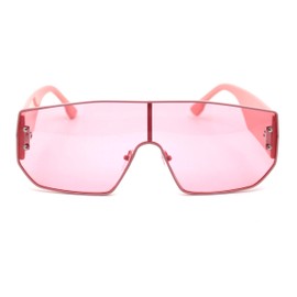 Futuristic Color Flat Top Oversize Thick Temple Shield Sunglasses Pink