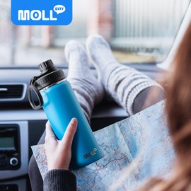Mollcity 22 oz Water Bottle-Stainless Steel Vacuum Insulated Sports Water Bottle with Leak Proof Spout Lid-Reusable Metal Wide Mouth Water Flask for Travel (Sky Blue)