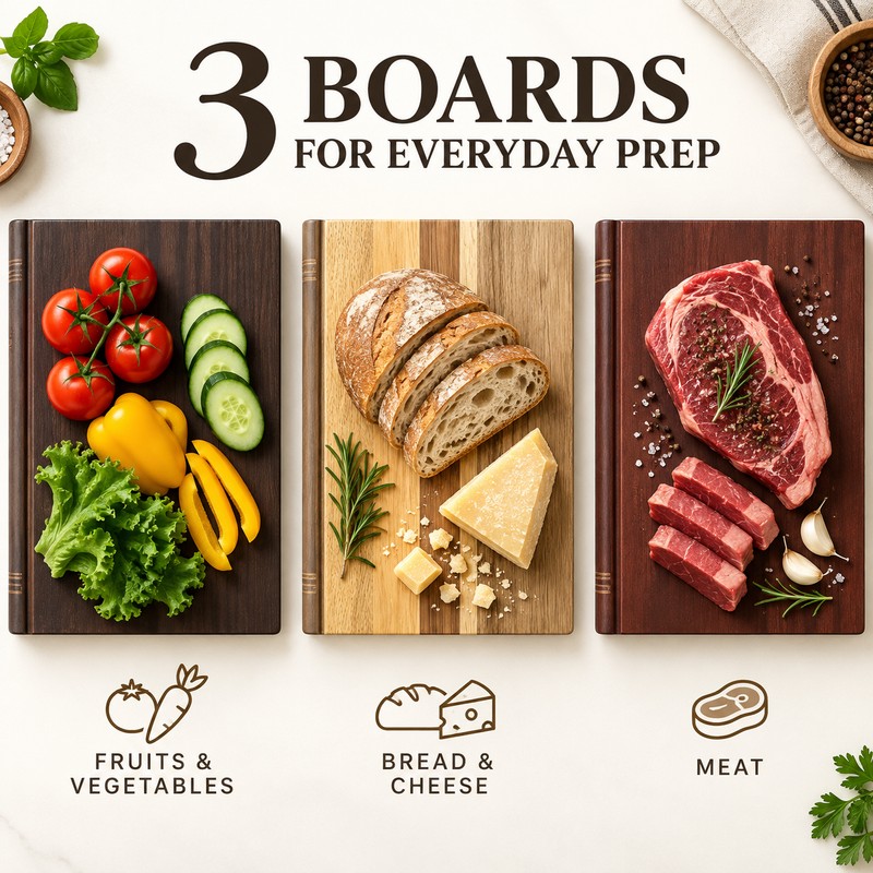 3-Piece Book-Shaped Wooden Cutting Board Set with Upright Storage Base