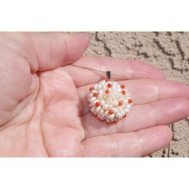 Vintage Gorgeous 14K Large Seed Cultured Pearl Cluster Pendent W Italian Red Coral BB