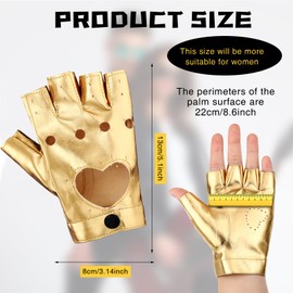 Sintege Punk Half Gloves Women Punk Half Finger PU Leather Performance Gloves Hollow Out Fingerless, gold