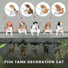 JJLFresheners Kawaii Resin Cat Ornaments,Miniature Animal Model Creative Decoration,Aquarium Ornament,Vivid Shape DIY Aquarium Cat Fishing Ornament,Home Resin Small Ornaments Gift