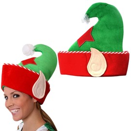 I LOVE FANCY DRESS Christmas Elf Hat with Elf Ears For Adults - Novelty Xmas Hats - Plush Green and Red Elf Hat with Elf Ears Popping out - Pack of 1