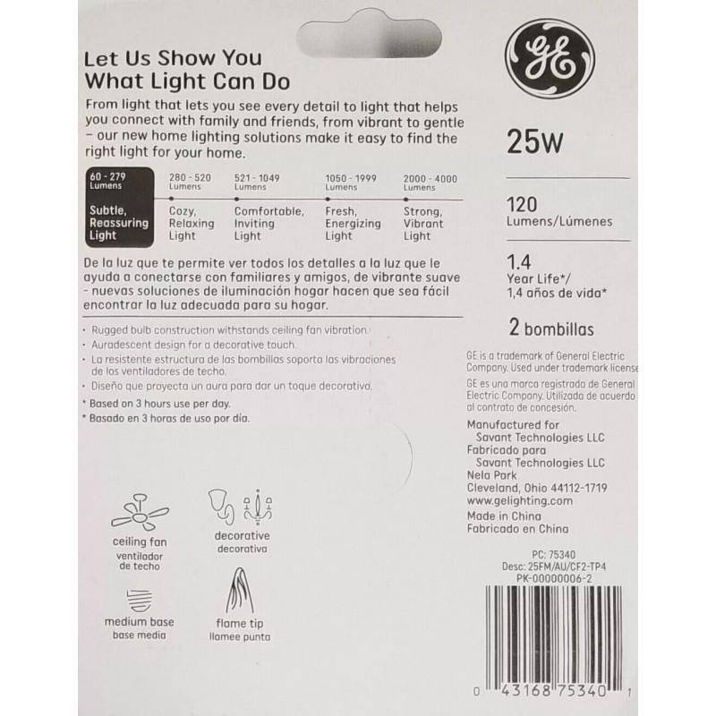 GE 75340 2 Count Flame Shape 25 Watt Auradescent Light