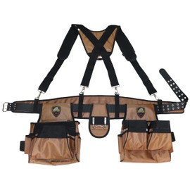 ZAKCO Professional 1680D Polyester Tool Belt with Suspender, Strudy Tool Belt for Carpenters, Framers, Electricians, Plumbers, Hanyman & DIY (Khaki, Full Size)