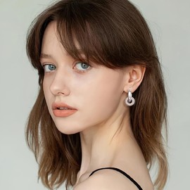 ALEXCRAFT Cubic Zirconia Earrings Hanging Hoop Earrings with Pendant Gift for Women Girlfriend Mum Girls, Brass