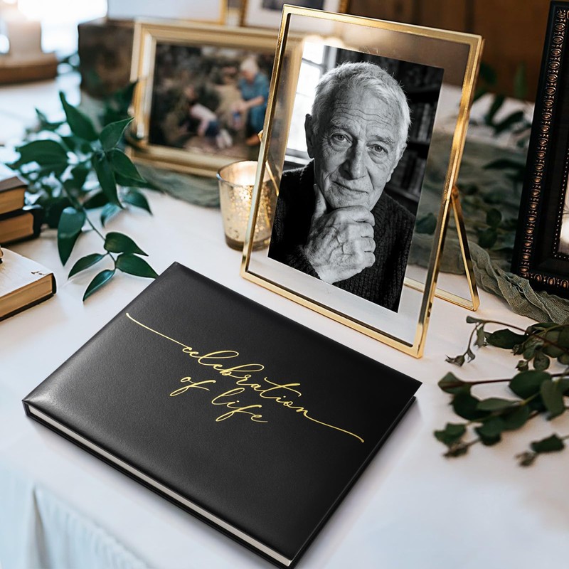 Funeral Guest Book for Celebration of Life, Elegant Black