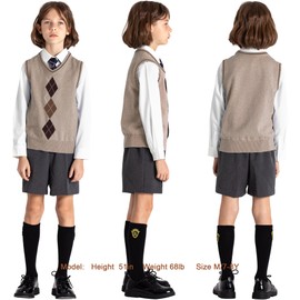 BOBOYOYO Boys Argyle Sweater Vest 100% Cotton School Uniform Vest for Toddler Kids Girl Knit Vest Khaki