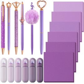 Sayglossy 18 Pcs Aesthetic School Supplies Christmas Purple Gifts Set for Women Self Sticky Notes Black Ink Ballpoint Pens Correction Tape for Office Stationery Holiday Cute Desk Accessories