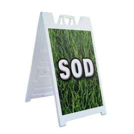 A-Frame Sidewalk Sod 24" x 36" Double Sided A-Frame Sidewalk Sign, Includes 2 Installed Vinyl Decals | Foldable Portable White Signicade Sandwich Board Signs
