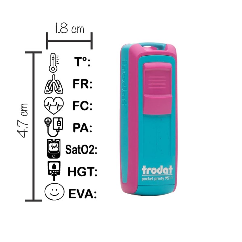 Sello Portátil Signos Vitales 1.8x4.7cm Para Enfermería (Turquesa-Rosa)