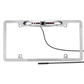 Goodsby Backup Camera HD Frame License Plate Rear Night Vision Waterproof Compatible with Clarion Dual Boss Jensen Stinger Podofo Soundstream Eonon Cartreque Sanptent Car Radio Chrome