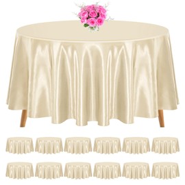 REWOMC 12 Pack Champagne Round Tablecloth, 108 Inch Silky Satin Table Cloth, Bright Silk Tablecloth Smooth Fabric Table Covers Overlay Silky Round Table Decoration for Wedding Party Banquet Birthday
