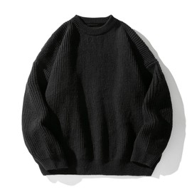 Men's Vintage Grandpa Aesthetic Sweaters Crewneck Knitted Sweatshirt Pullovers Y2K Grunge Clothing Korean Streetwear (Black,Large)