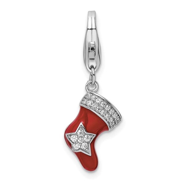 Amore LaVita Sterling Silver CZ Enameled Stocking Charm 20 x