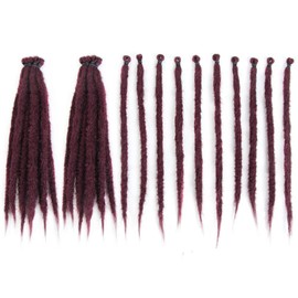 Dreadlock Extensions 8 Inch 30 Strands, Prelooped Short Synthetic Dreads Loc Bundles, 0.6cm Natural Fake Lock, Single Ended Burgundy Crochet Dreads like Real Human Hair (118#)