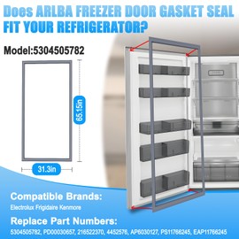 Upgraded 65.15"x 31.3" 5304505782 Refrigerator Door Gasket Seal For Electrolux Kenmore Frigidaire Freezer Door Gasket Seal Replacement 216522370 4452576 AP6030127 PS11766245 EAP11766245 Thicker Parts