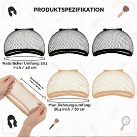 Pack of 6 Hair Net for Wigs, Wig Net Women's Cosplay Costume Accessories Black Adult Wig Net Non-Slip Wig Wig Net