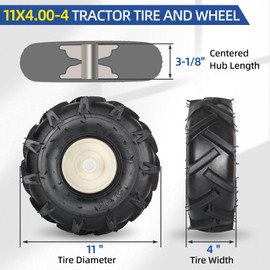 11x4.00-4" Tiller Tire and Wheel, 3/4" Axle Size, 3-1/8" Centered Hub, Compatible with Craftsman & Troy-Bilt Tiller Tubeless Tire Replacement, 1 Pack
