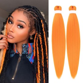 CANELIA Pre stretched Braiding Hair 26 Inch Orange Braiding Hair Extensions Yaki Braids Hair Hot Water Setting Synthetic Braiding Hair Pre stretched Crochet Hair(26 Inch,2 Packs,Orange#)