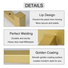 OVOV 6 Pack Gold Shelf Brackets 12 Inch Floating Shelf Bracket with Lip Industrial Shelving Brackets for Kitchen Bathroom Storage Wall Mounted Shelf Support with Screws