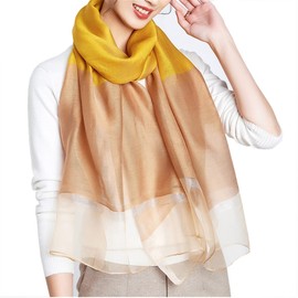 WINCESS YU Solid Color Mulberry Silk Scarf for Women Soft Blanket Shawl Beach Gauze Scarves and Wraps for for All Season (Yellow & Camel)