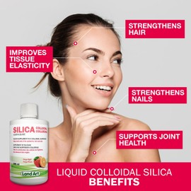 Land Art Liquid Silica Supplement - 500ml - For Skin, Hair and Nails - Great Taste - Fast Absorption - Vegan - Non-GMO –Gluten Free– Sugar Free – 33 Doses - Made in Canada